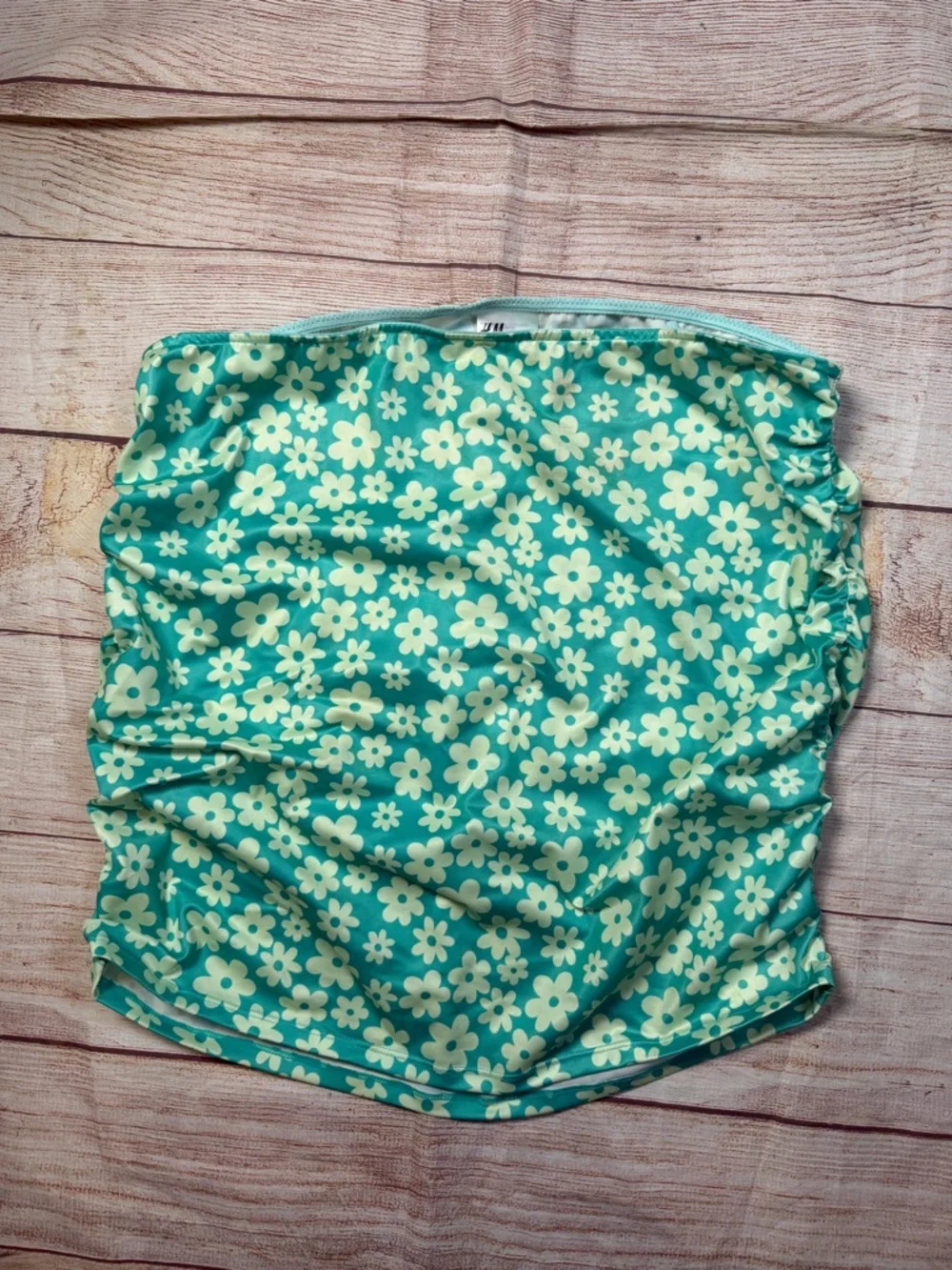 H&M Teal Micro Floral One-Piece Cutout Strapless Swimsuit and‎ Swim Skirt